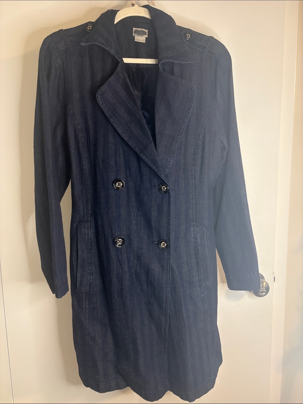 Chico's Dark Navy Double-Breasted Trench Coat